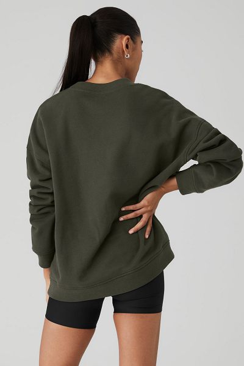 Pullovers Alo Yoga Renown Heavy Weight Crew Neck Feminino Verdes | 1697-FMDCB