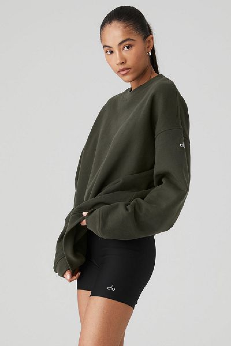 Pullovers Alo Yoga Renown Heavy Weight Crew Neck Feminino Verdes | 1697-FMDCB