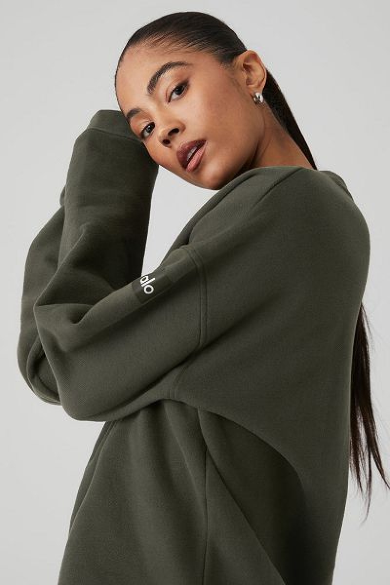 Pullovers Alo Yoga Renown Heavy Weight Crew Neck Feminino Verdes | 1697-FMDCB