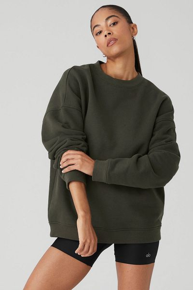 Pullovers Alo Yoga Renown Heavy Weight Crew Neck Feminino Verdes | 1697-FMDCB