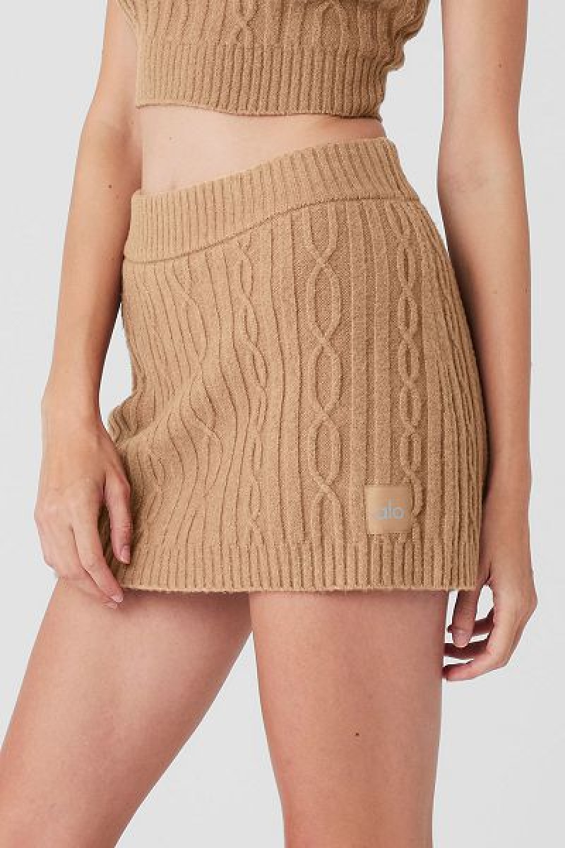 Saias Alo Yoga Cable Knit Inverno Bliss Mini Feminino Caqui | 7204-KXIDQ