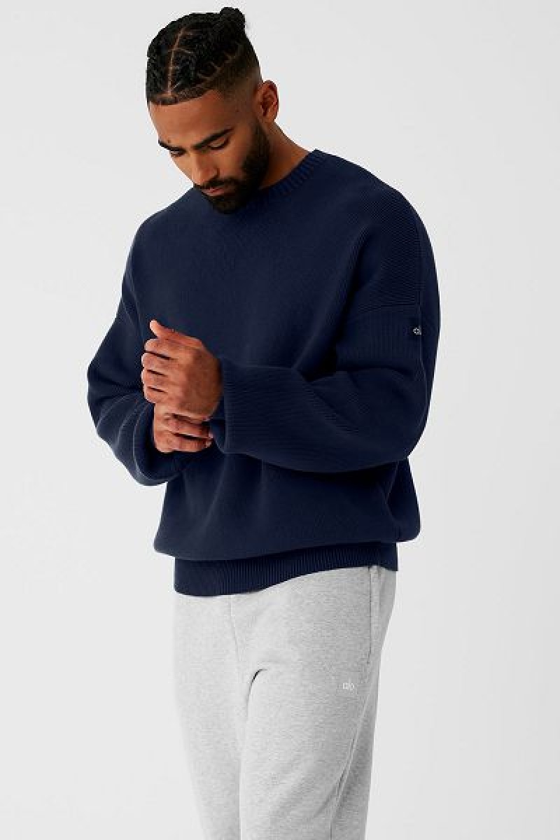 Suéteres Alo Yoga Scholar Crew Neck Masculino Azul Marinho | 2486-AWXND