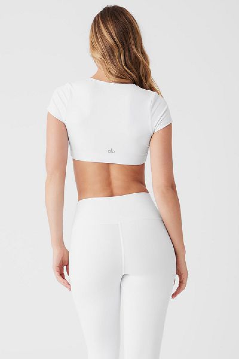 Sutiãs Alo Yoga Airbrush Figure Curta Sleeve Feminino Branco | 1509-QFUDH