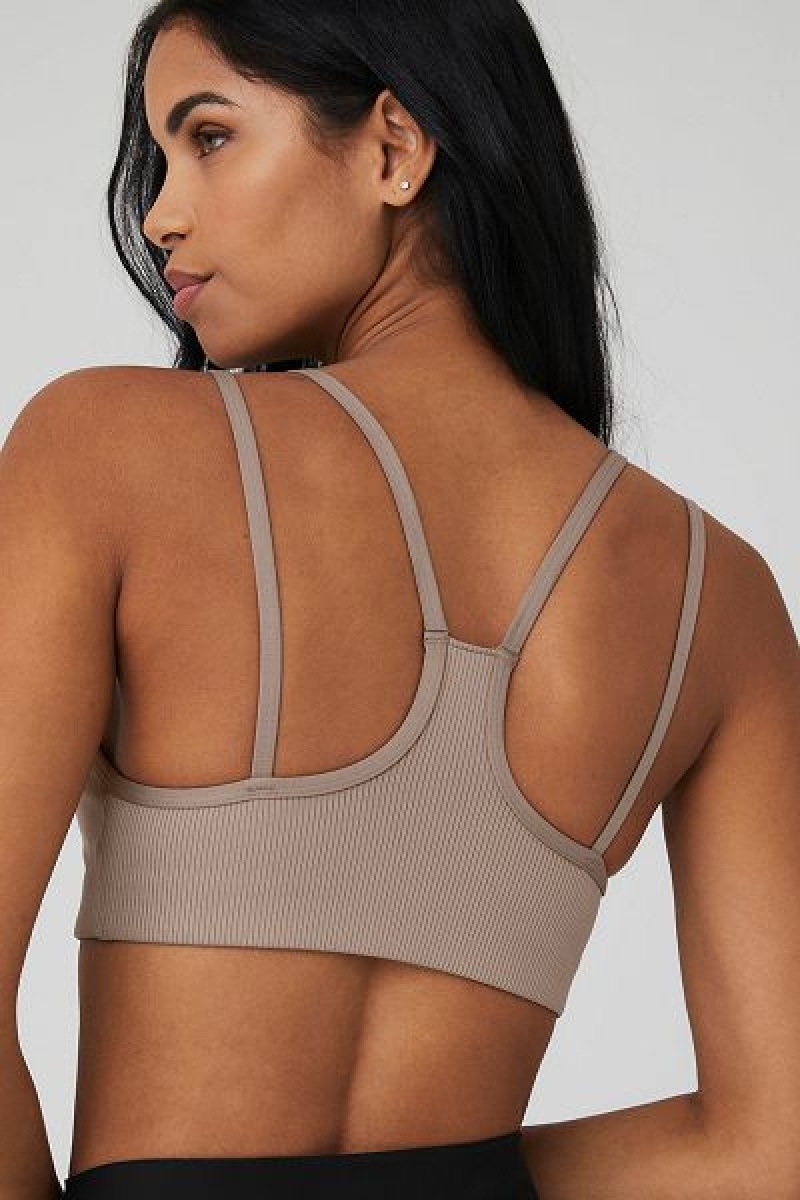 Sutiãs Alo Yoga Airlift Com Nervuras Jump Start V-Neck Feminino Cinzentas Marrom | 1076-YCOVD