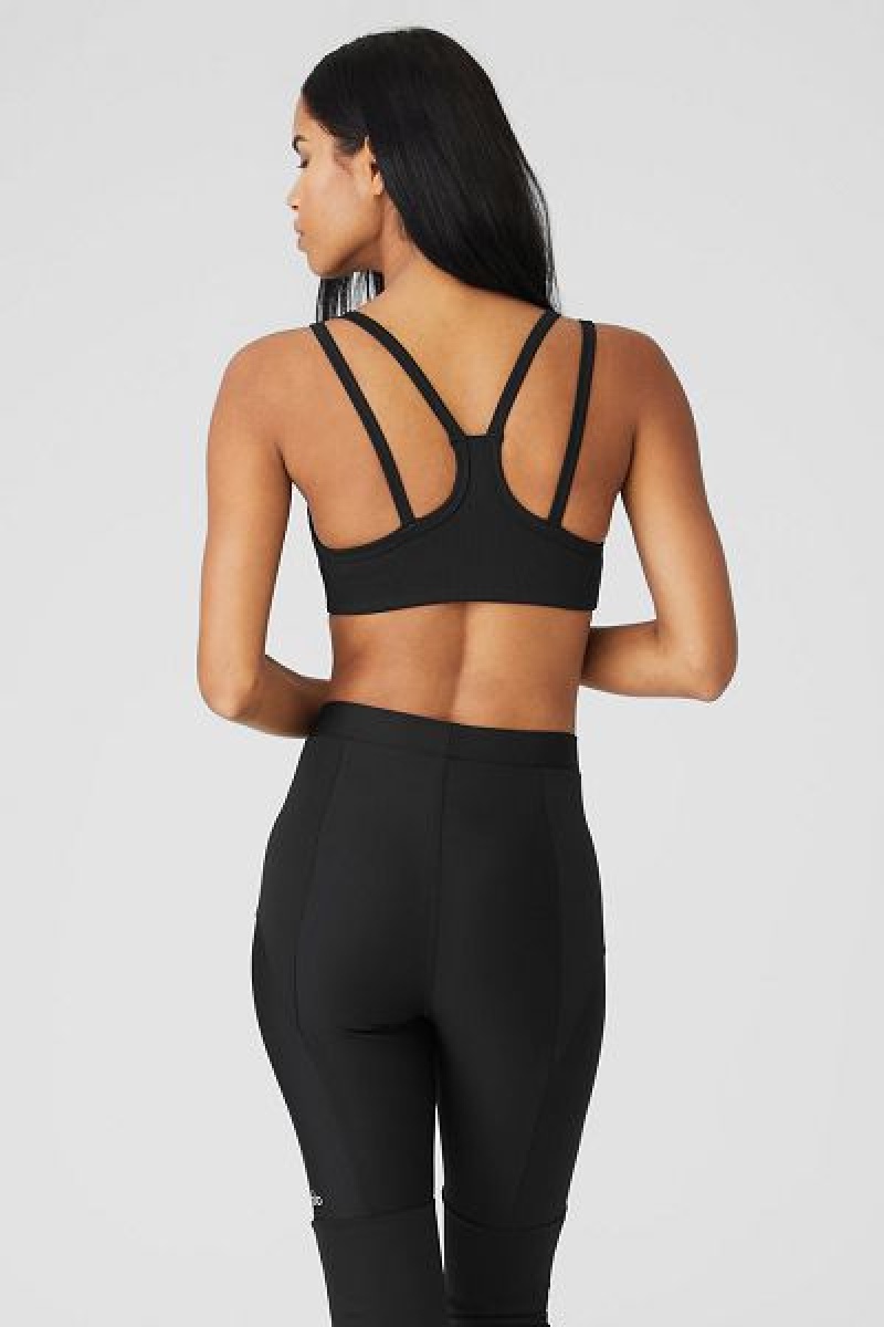 Sutiãs Alo Yoga Airlift Com Nervuras Jump Start V-Neck Feminino Pretas | 1069-MQLNE