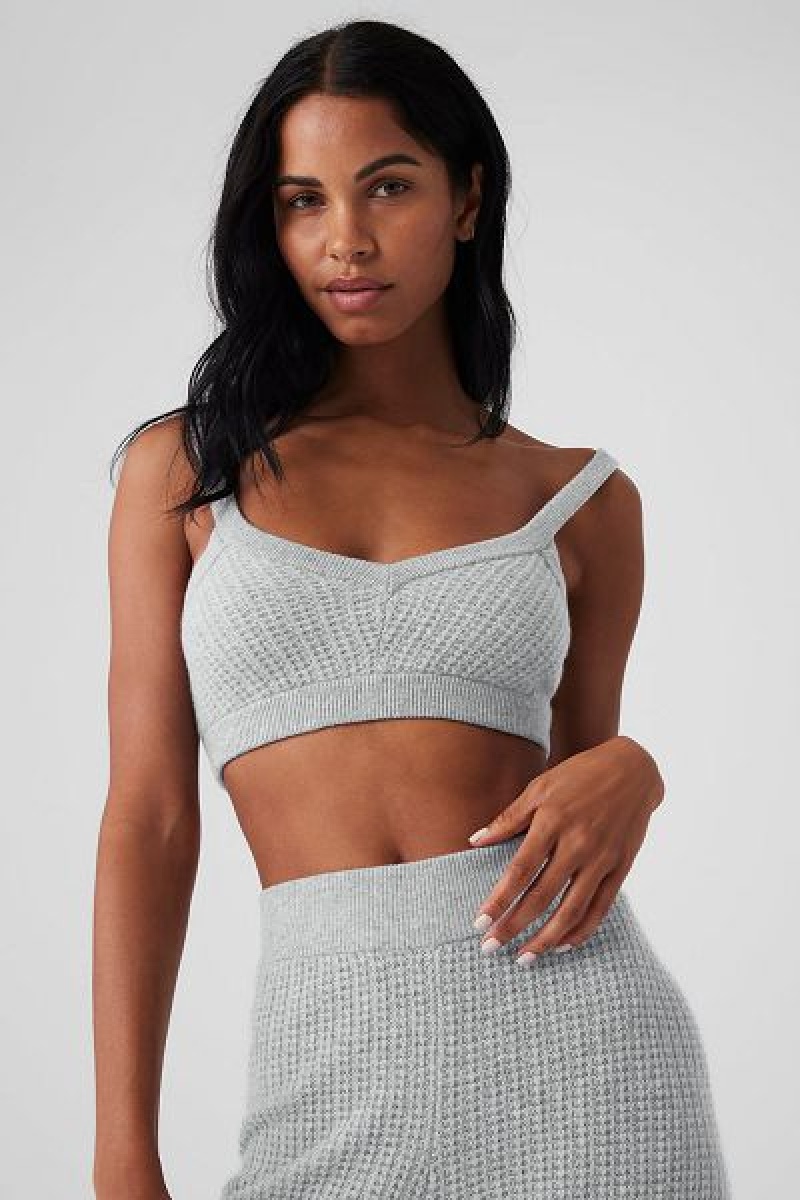 Sutiãs Alo Yoga Cashmere Plush Waffle V-Neck Feminino Cinzentas | 3759-AEOHQ