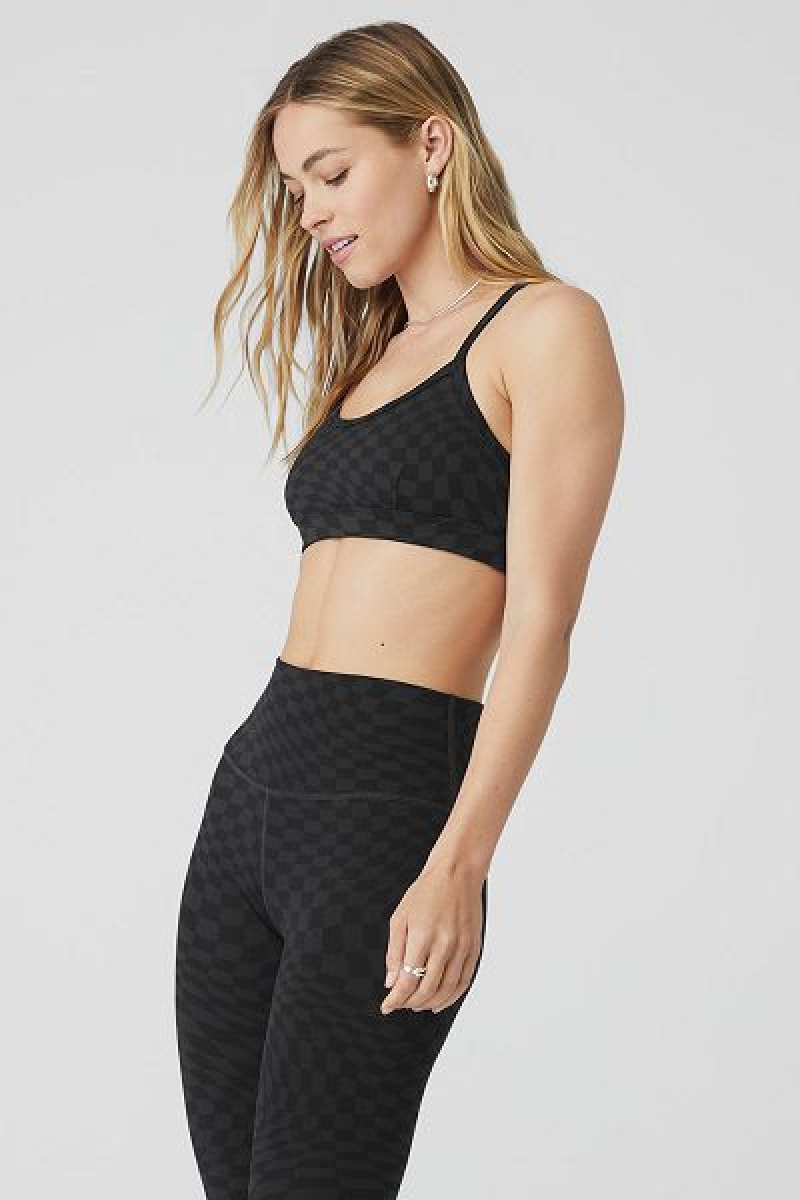 Sutiãs Alo Yoga Jacquard Checkered Gratitude Feminino Pretas Cinzentas Escuro | 0243-HZRSV