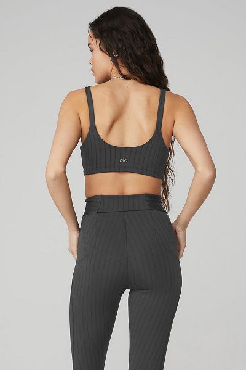 Sutiãs Alo Yoga Pinstripe Feminino Cinzentas Escuro Pretas | 1083-KTFIZ