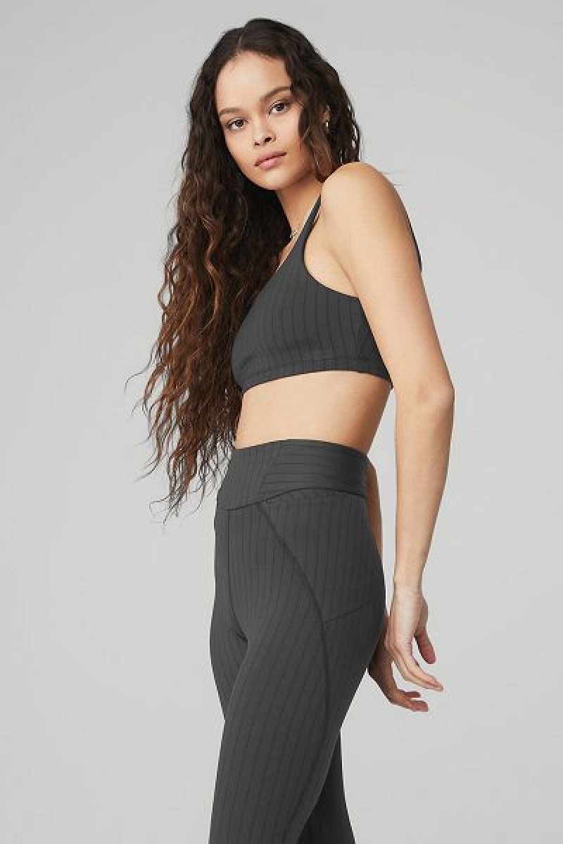 Sutiãs Alo Yoga Pinstripe Feminino Cinzentas Escuro Pretas | 1083-KTFIZ