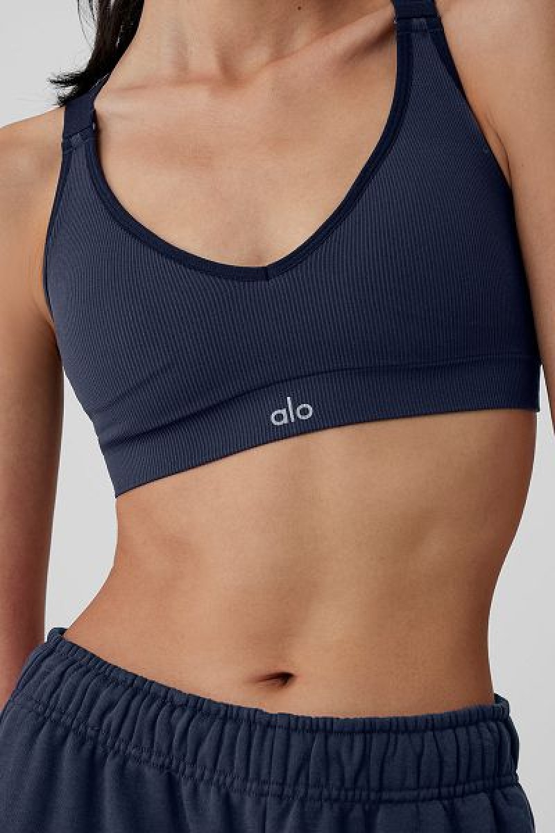 Sutiãs Alo Yoga Seamless Com Nervuras Favorite Feminino Azul Marinho | 4051-WOBEV