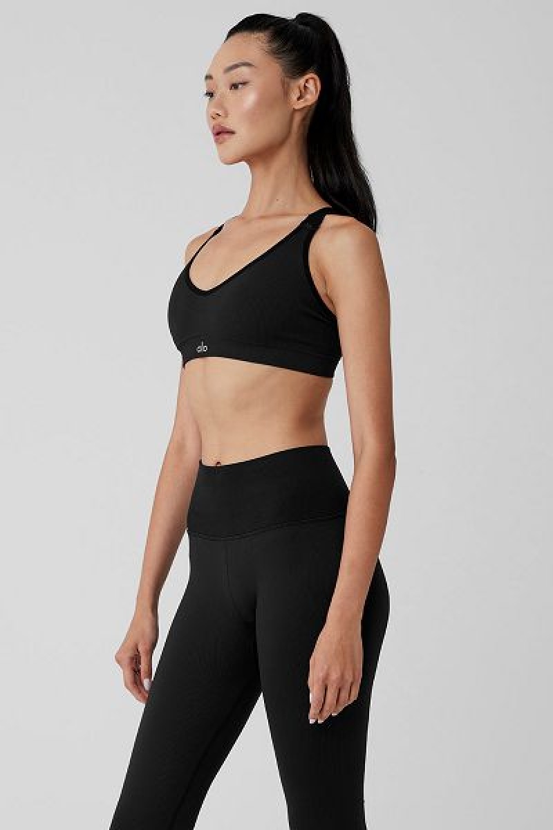 Sutiãs Alo Yoga Seamless Com Nervuras Favorite Feminino Pretas | 3275-RWCJZ