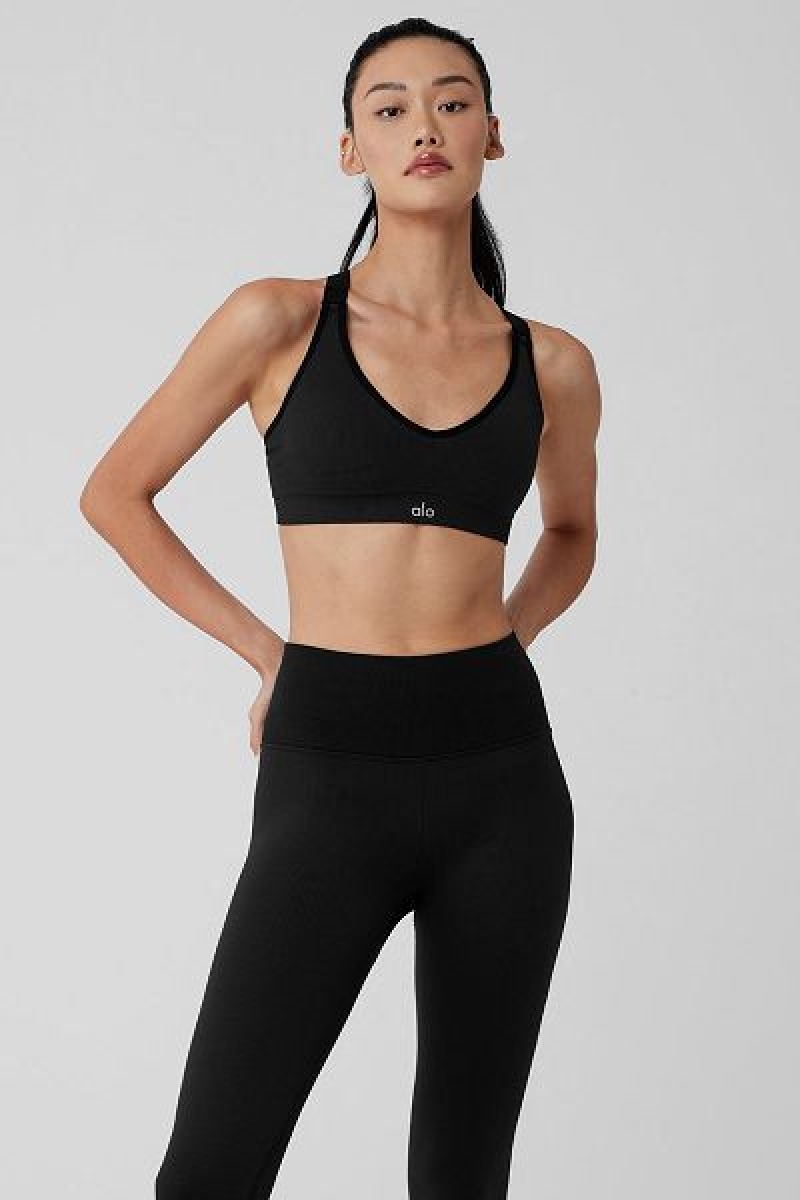 Sutiãs Alo Yoga Seamless Com Nervuras Favorite Feminino Pretas | 3275-RWCJZ