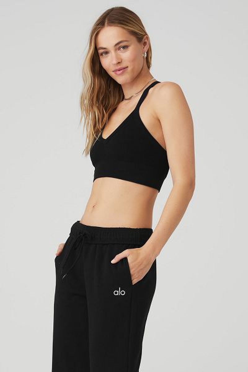 Sutiãs Alo Yoga Seamless Com Nervuras Low Back Feminino Pretas | 0492-GAZNQ