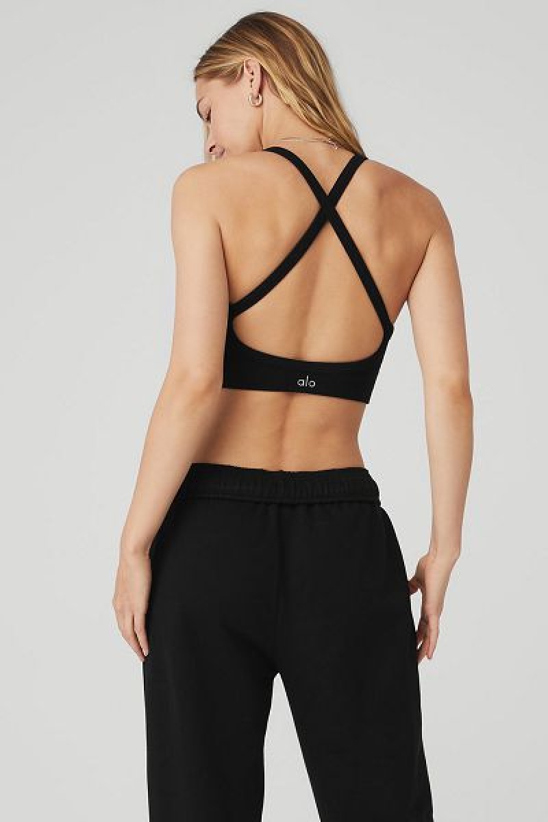 Sutiãs Alo Yoga Seamless Com Nervuras Low Back Feminino Pretas | 0492-GAZNQ