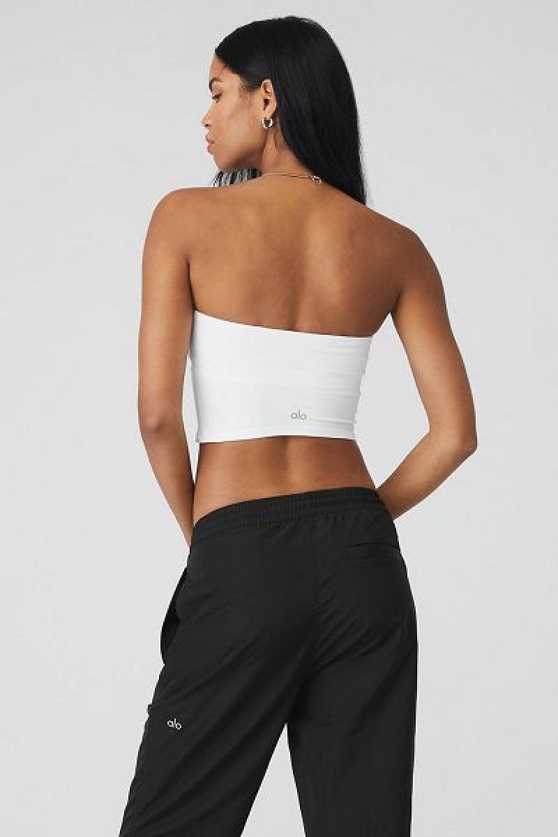 Top Bandeau Alo Yoga Alosoft Convertible Sunkissed Feminino Branco | 5087-DBZSM