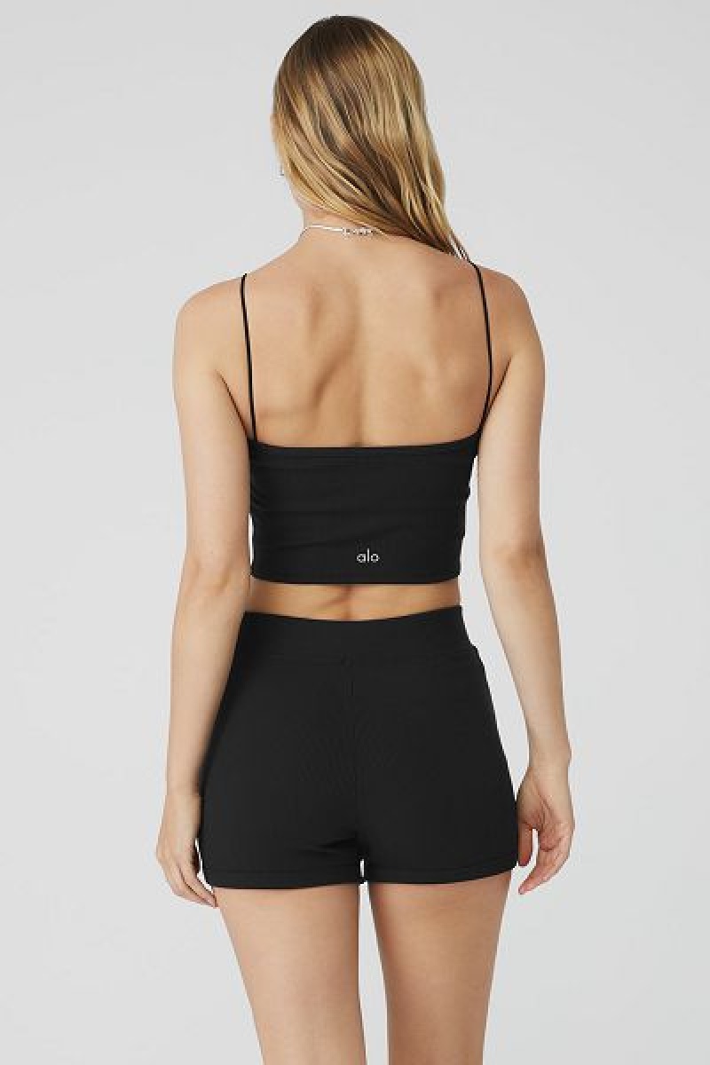 Top Bandeau Alo Yoga Goddess Com Nervuras Top Feminino Pretas | 7513-DVWGE