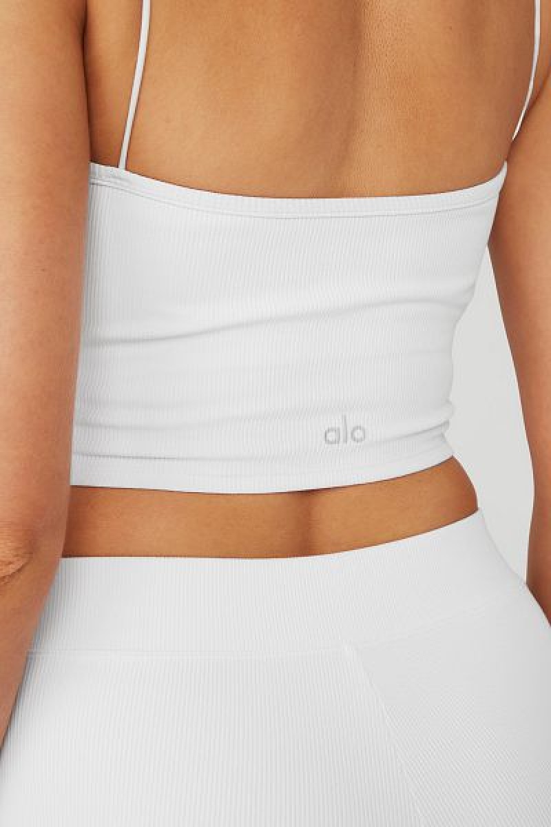 Top Bandeau Alo Yoga Goddess Com Nervuras Top Feminino Branco | 6920-KBDOY