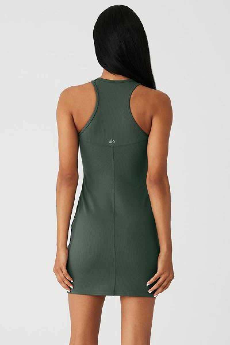 Vestido Alo Yoga Airlift Com Nervuras Magnetic Feminino Verdes Escuro | 5973-FGQDE