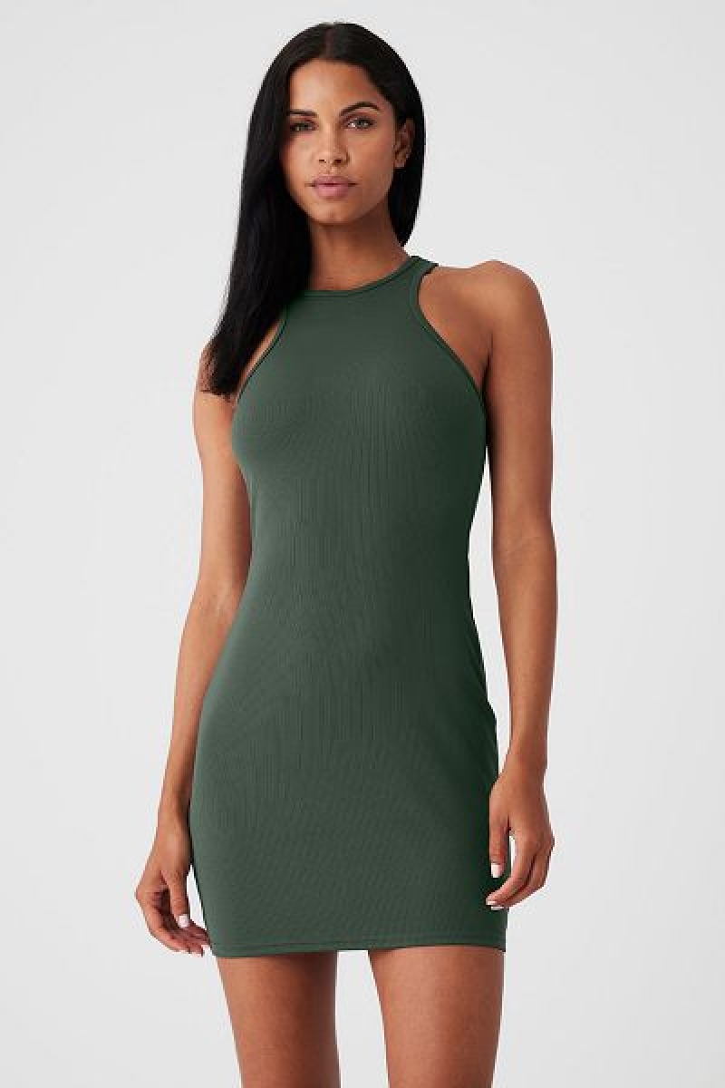 Vestido Alo Yoga Airlift Com Nervuras Magnetic Feminino Verdes Escuro | 5973-FGQDE