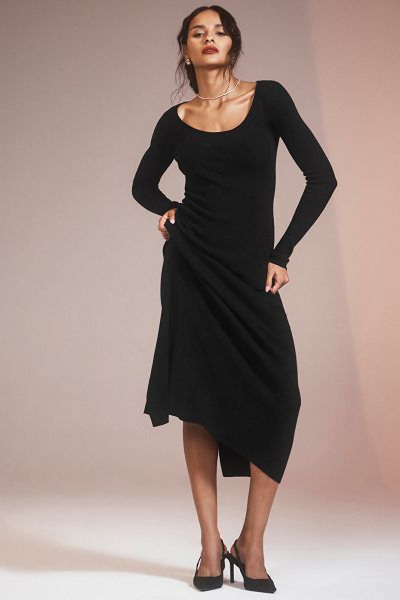 Vestido Alo Yoga Com Nervuras Silk Cashmere Plaisir Long Sleeve Feminino Pretas | 9720-HLWBS