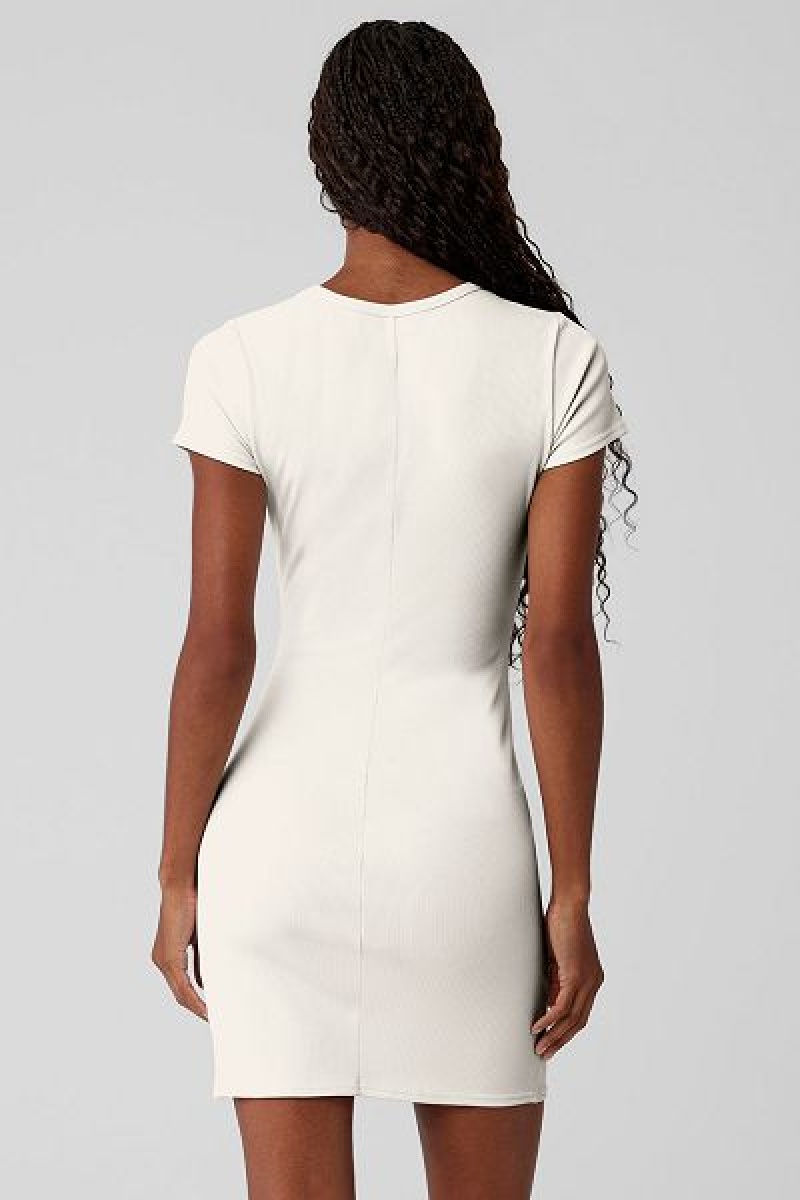 Vestido Alo Yoga Goddess Com Nervuras Curta Sleeve Feminino Branco | 1293-ULSJP