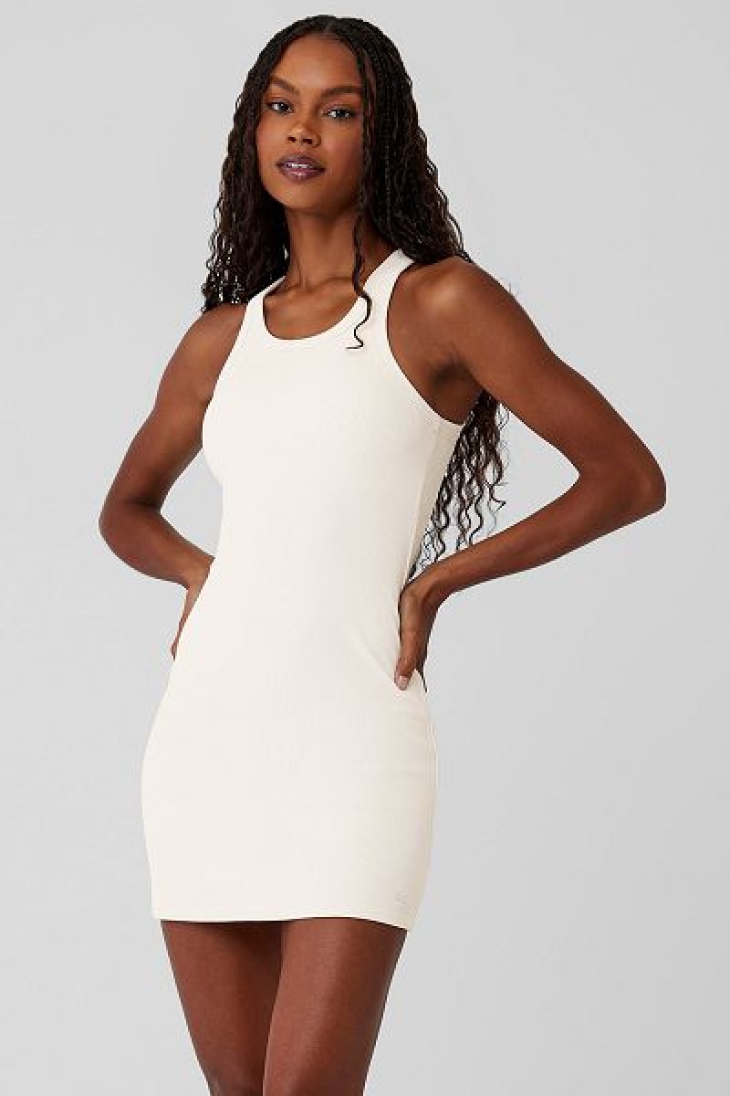 Vestido Alo Yoga Goddess Com Nervuras Go-To Feminino Branco | 6748-DZNPY