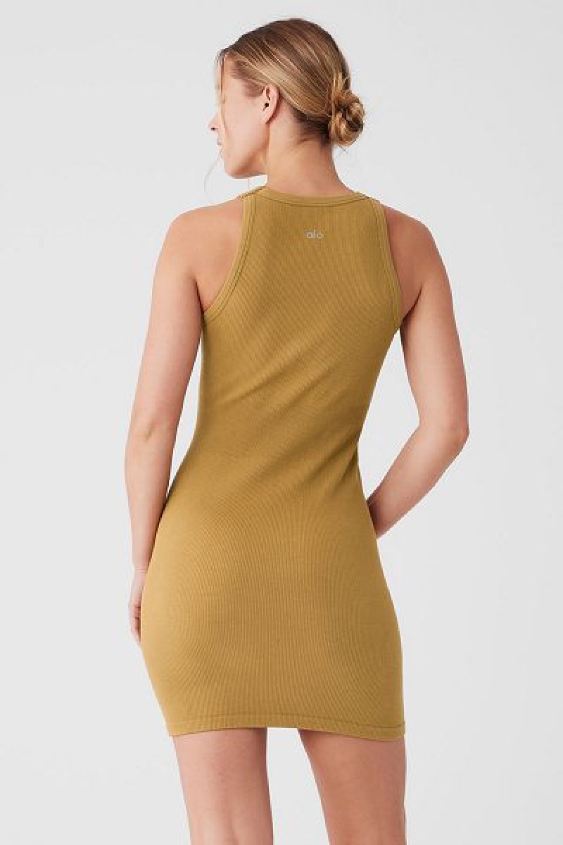 Vestido Alo Yoga Seamless Com Nervuras Warm Nights Feminino Verde Oliva | 6190-OJNTL