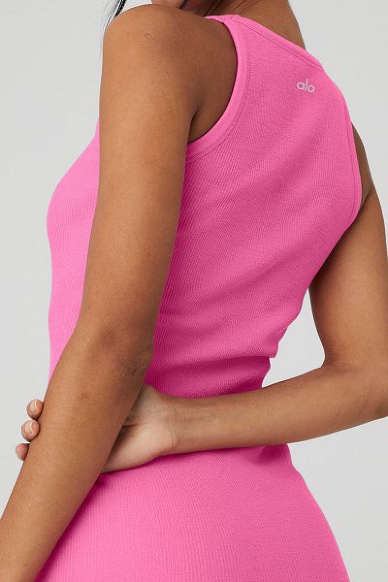 Vestido Alo Yoga Seamless Com Nervuras Warm Nights Feminino Rosa | 4573-VISJN